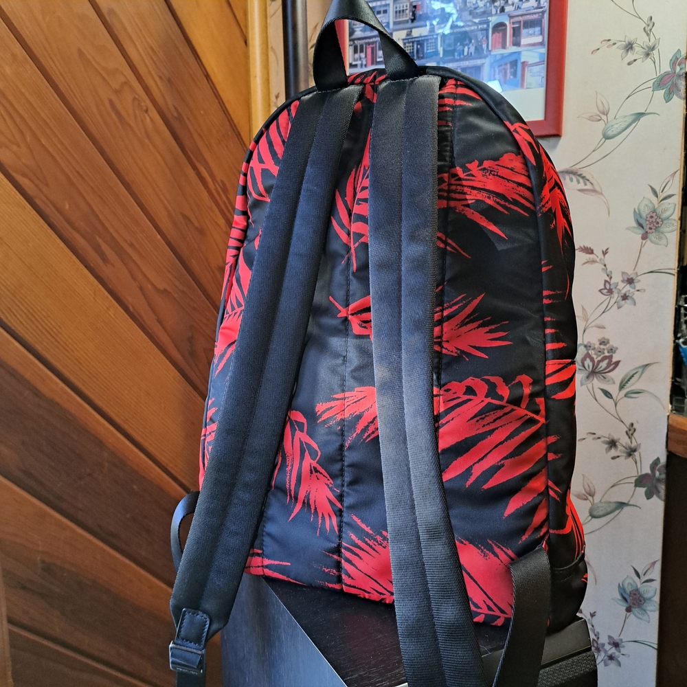 Michael Kors Black Red Palm Print Backpack - Picture 3 of 11